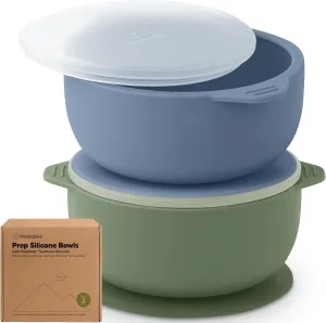 KeaBabies 2-Pack Baby Bowls with Suctions, Lids - Silicone Toddler Suction Bowls for Baby Boy, Girl, Kids, Food Grade Silicone, BPA-Free, Dishwasher Safe, Toddler Eating Essentials (Slate)