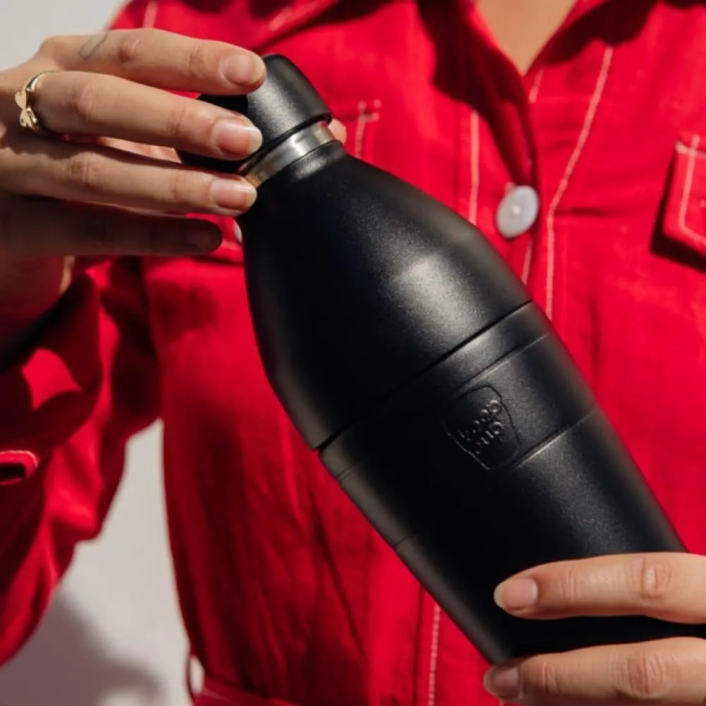 KeepCup Water Bottle, Reusable Insulated Stainless Steel Dual Opening with Leakproof Steel Cap, 18oz/530ml - Black