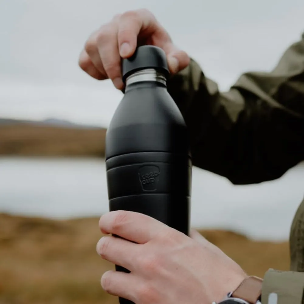 KeepCup Water Bottle, Reusable Insulated Stainless Steel Dual Opening with Leakproof Steel Cap, 18oz/530ml - Black