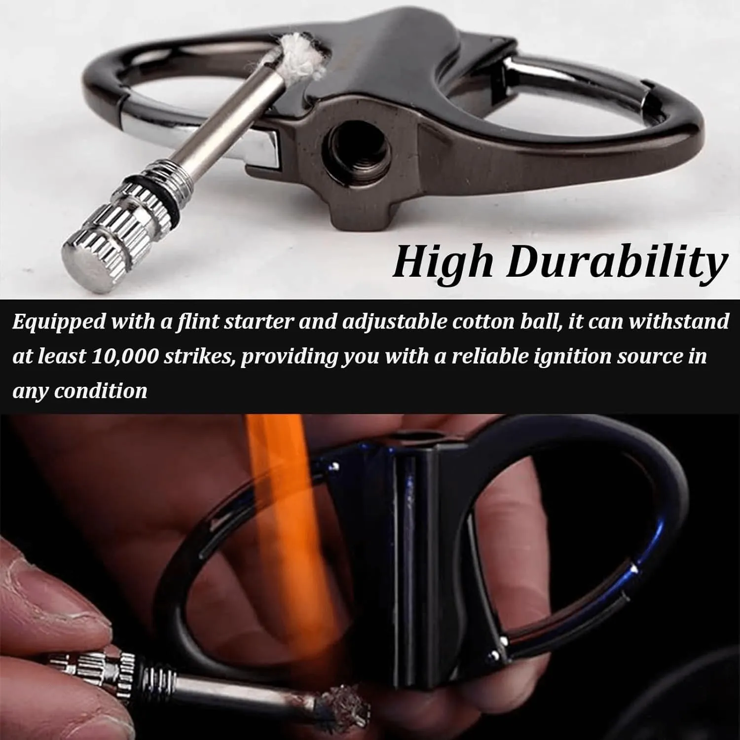 Keychain Lighter,3 Pcs Reusable Fire Starter Key Ring, Novelty Metal Match Keychains, Mini Waterproof Lighters for Outdoor, Hunting, Traveling (Black*4)