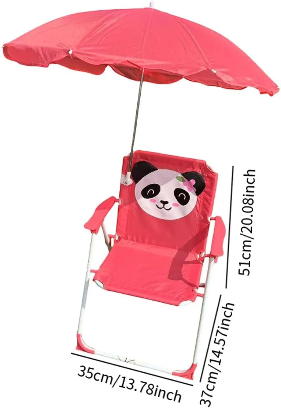 Kids Beach Chairs Camping Chair with Umbrella Foldable Stable Fun Backpacking Recliner Tent Hiking Kids Seat for Kids Picnics, Red