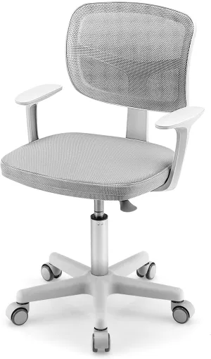 Kids Desk Chair, Ergonomic Kids Swivel Study Chair with Lumbar Support, Breathable Mesh & Universal Wheels, Height Adjustable Kids Computer Chair for Boys & Girls (Grey)