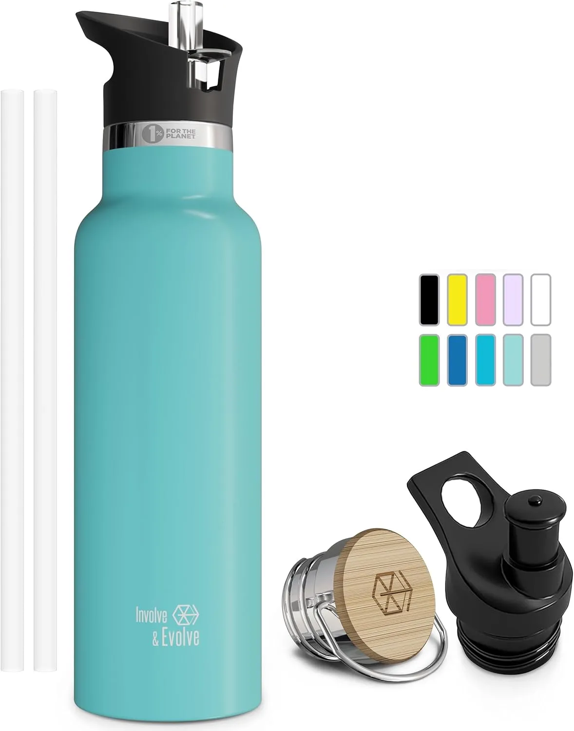Kids Water Bottle Easy-Sip Straw Lid Leak-Proof Insulated Stainless Steel Thermos Perfect for School & Pickleball 3 Lids BPA-Free Keeps Drinks Cold for 24 Hours (Aquamarine 20 oz)