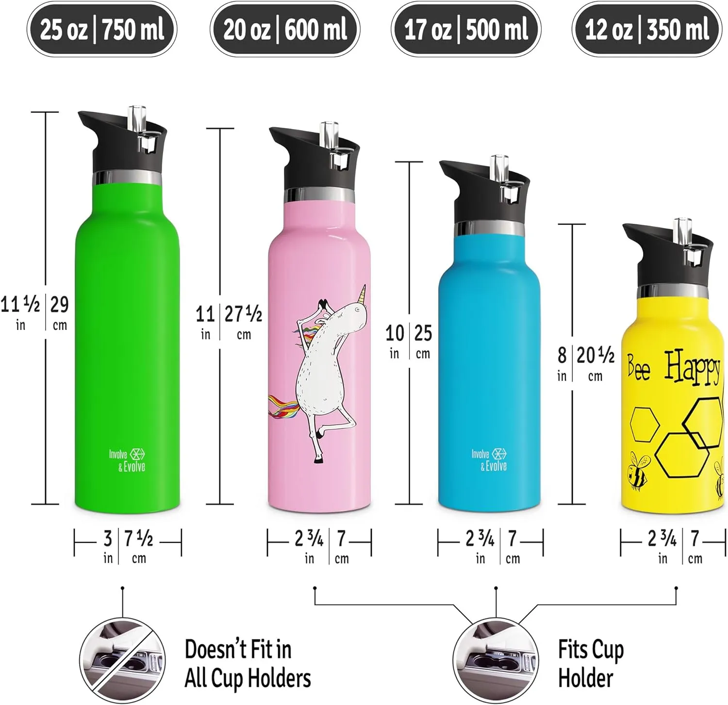 Kids Water Bottle Easy-Sip Straw Lid Leak-Proof Insulated Stainless Steel Thermos Perfect for School & Pickleball 3 Lids BPA-Free Keeps Drinks Cold for 24 Hours (Kiwi 20oz)