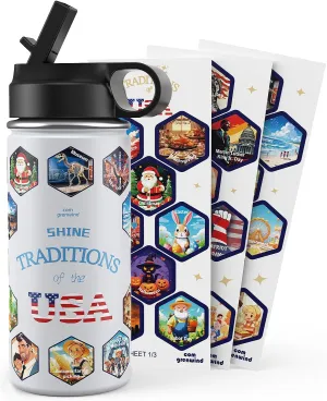 Kids Water Bottle with Straw Lid, Holiday & Activity Tracker Kids Stainless Steel Insulated Vacuum Water Bottle 16 oz for Parent-Child Moments, for Boys and Girls (Ivory)