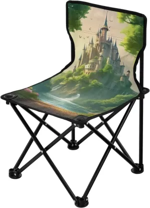 Kigai Folding Camping Chair Heavy Duty Chair Ultralight Compact Portable Beach Chair for Outdoor Camp, Hiking, Travel, Beach, Sporting Event and Picnic, Castle in Forest