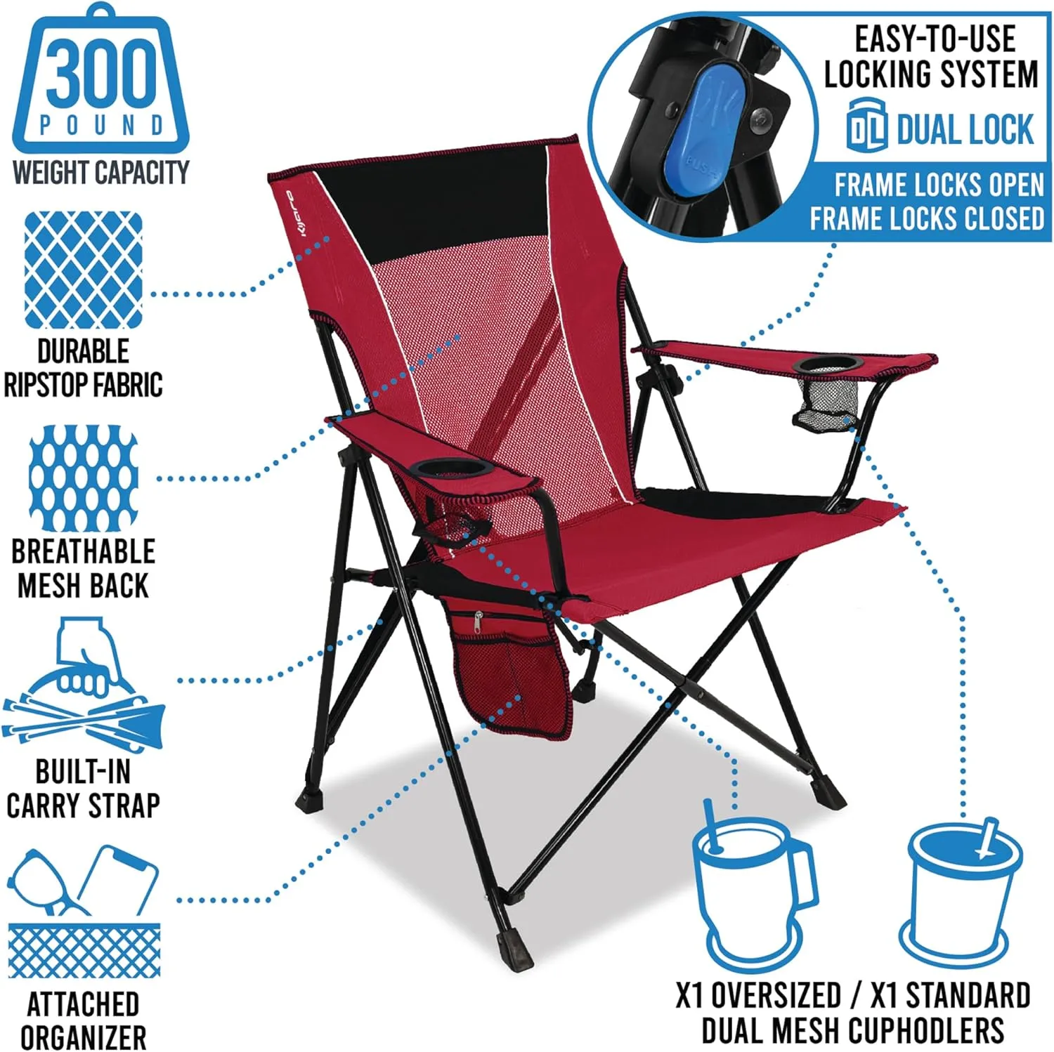 Kijaro Portable Camping Chairs - Enjoy the Outdoors with a Versatile Folding Sports Chair for Outdoor & Lawn - Dual Lock Feature Locks Position – Hallet Peak Gray