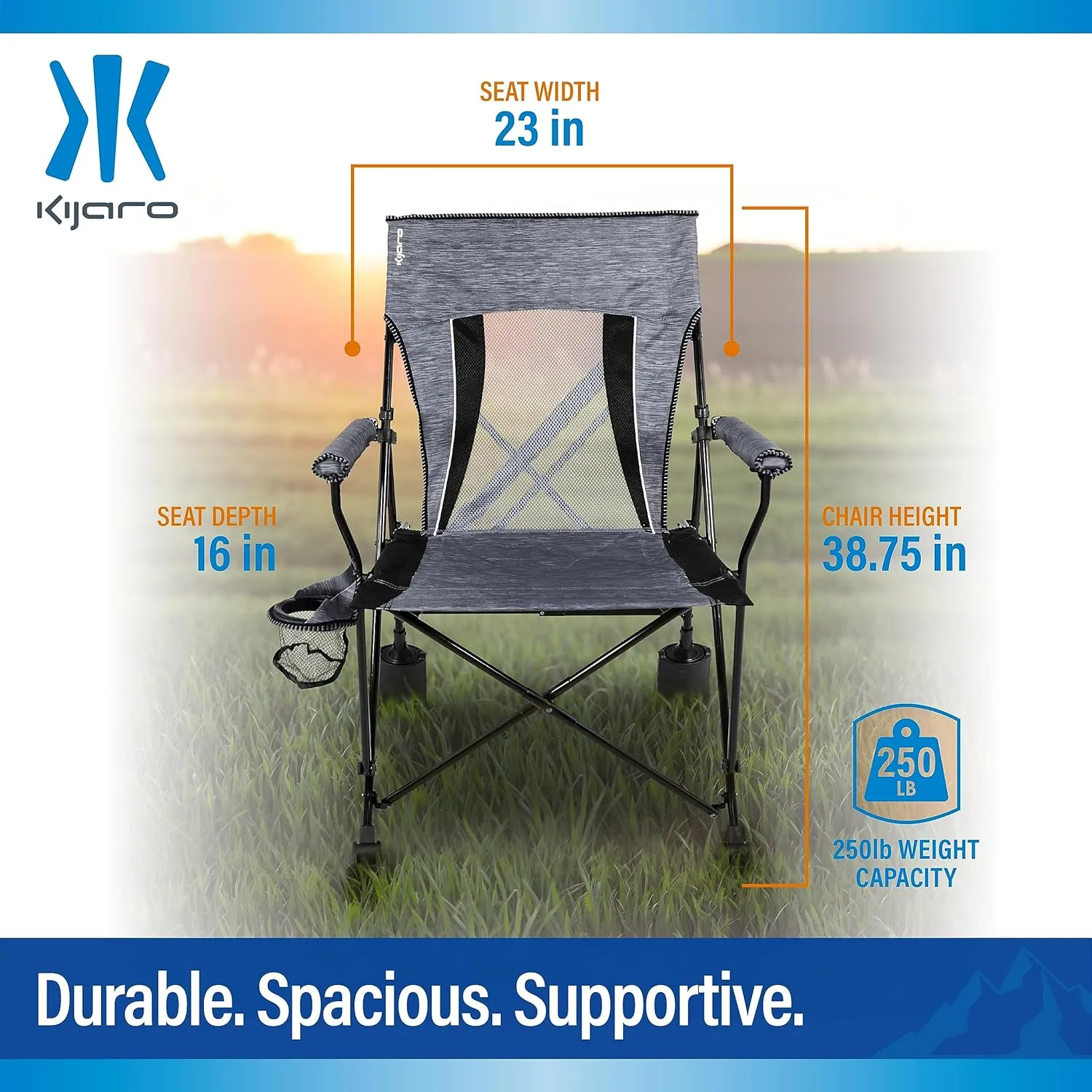 Kijaro Rok-it, Rocking Camp Chair - Enjoy The Outdoors with a Rocker Camp Chair - Multipurpose Portable Rocking Chair, Folding Chair, Lawn Chair, and Sports Chair - Hallett Peak Gray