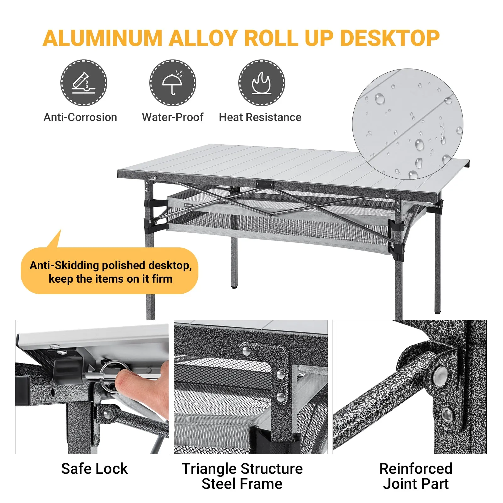 KingCamp Aluminum Roll Up Table with Net Bag for 4-6 Person
