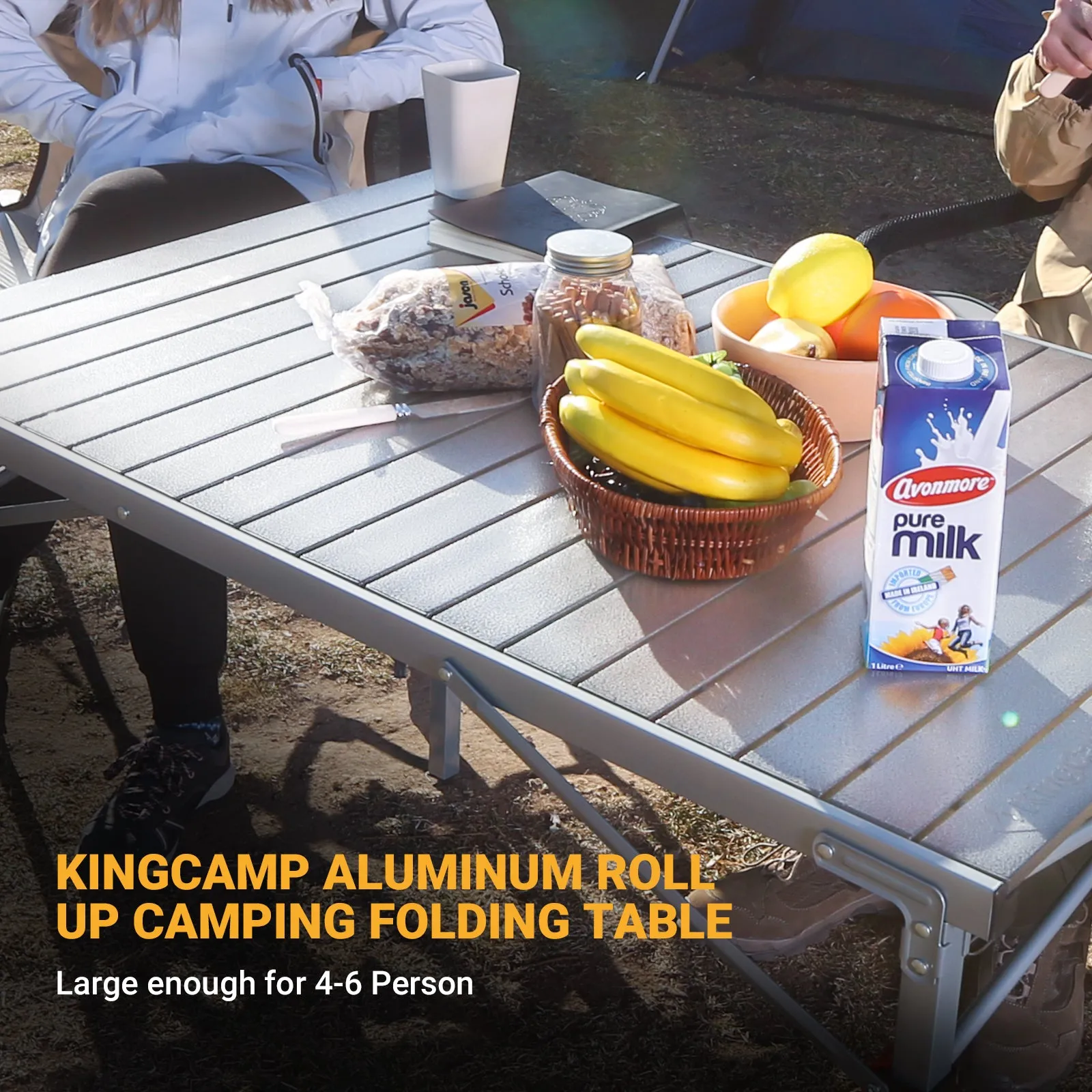 KingCamp Aluminum Roll Up Table with Net Bag for 4-6 Person