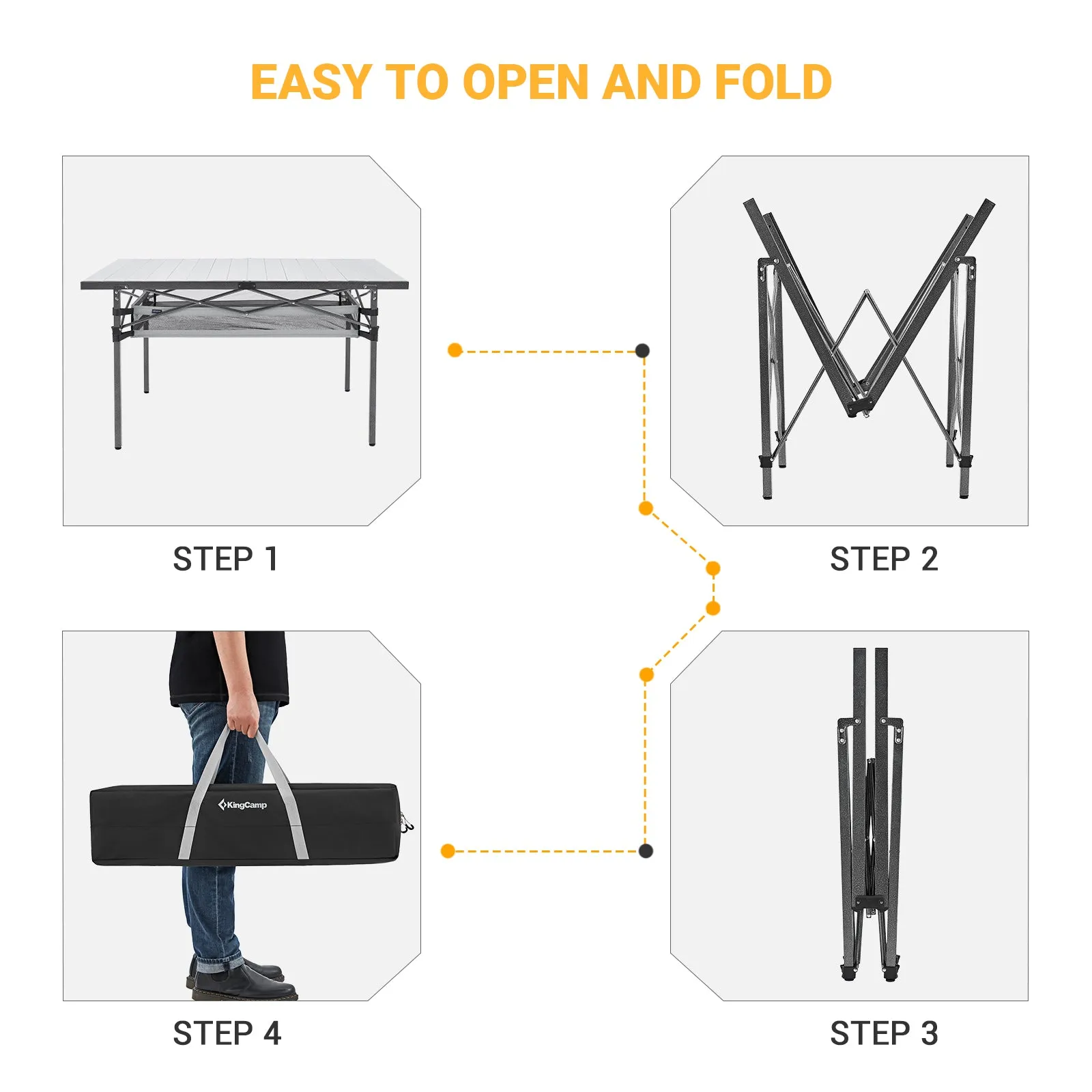 KingCamp Aluminum Roll Up Table with Net Bag for 4-6 Person