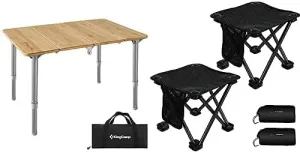 KingCamp Camping Table and Camping Stools Set, Lightweight Stable Folding Camping Table and Small Protable Camping Stool 2 Pack, for Outdoor Camping Hiking Fishing Traveling Picnic