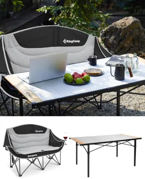 KingCamp Double Camping Chair Folding Camping Table, Aluminum Roll-Up Camp Table