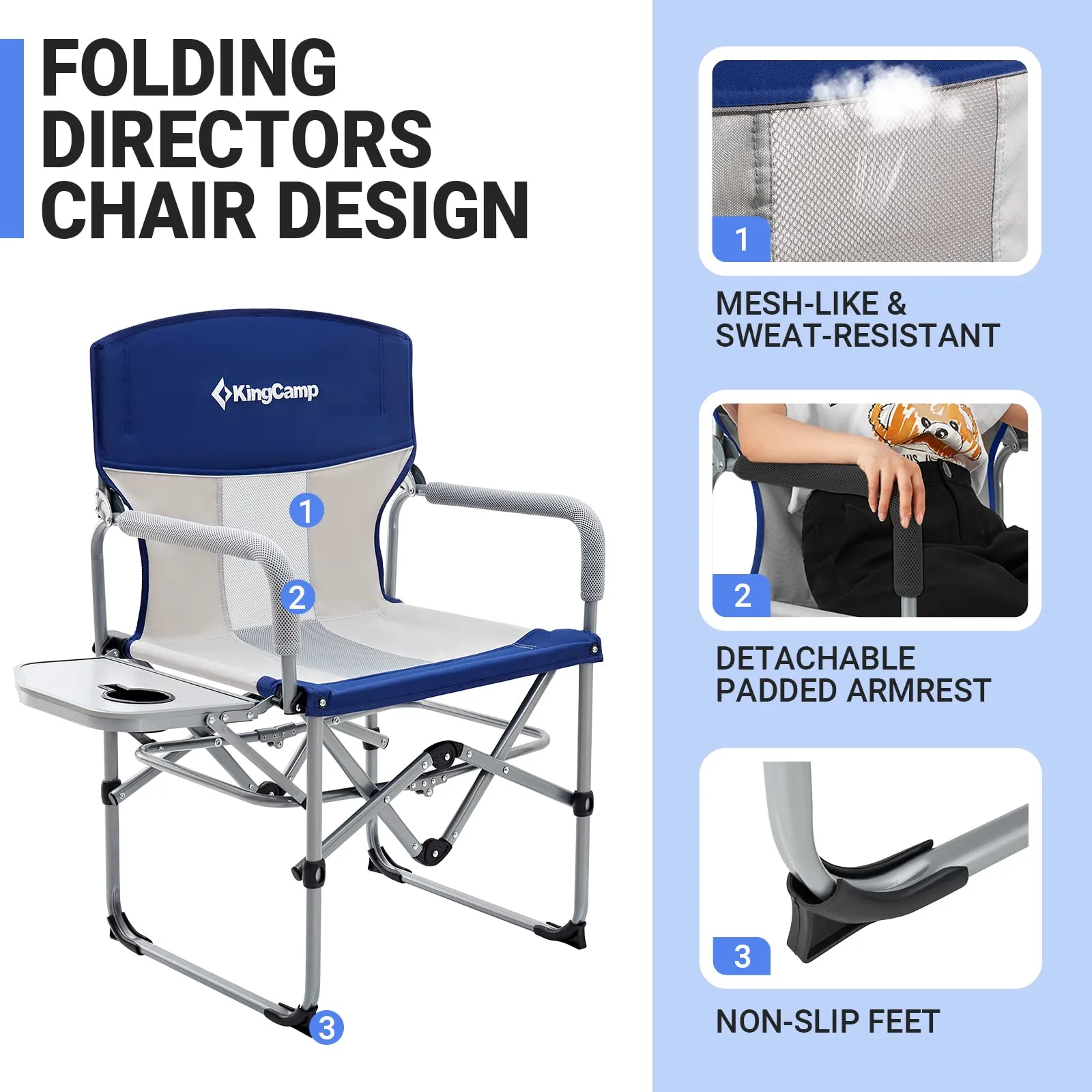 KingCamp Folding Large Director Chair with Non-slip Feet