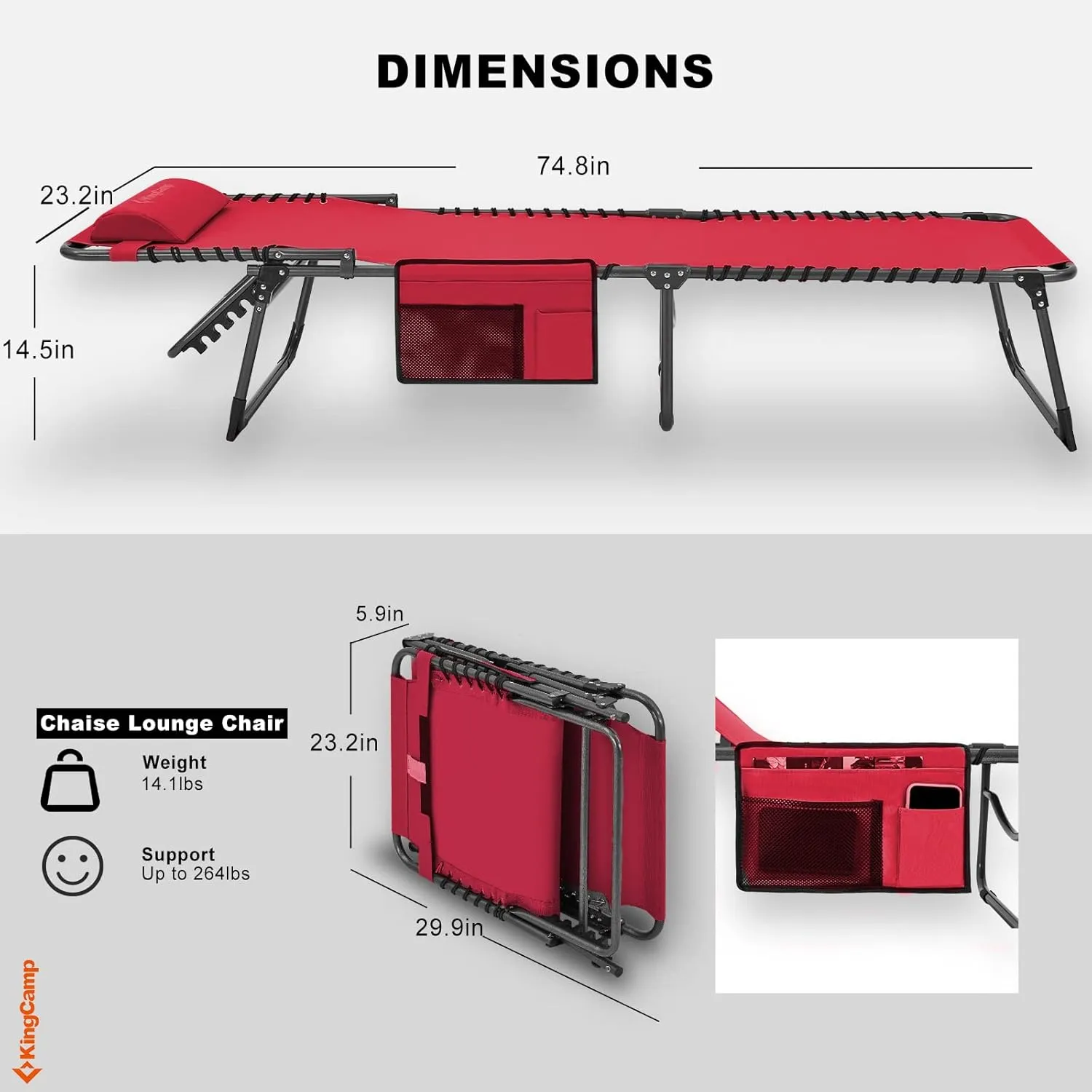KingCamp Folding Outdoor Chaise Lounge