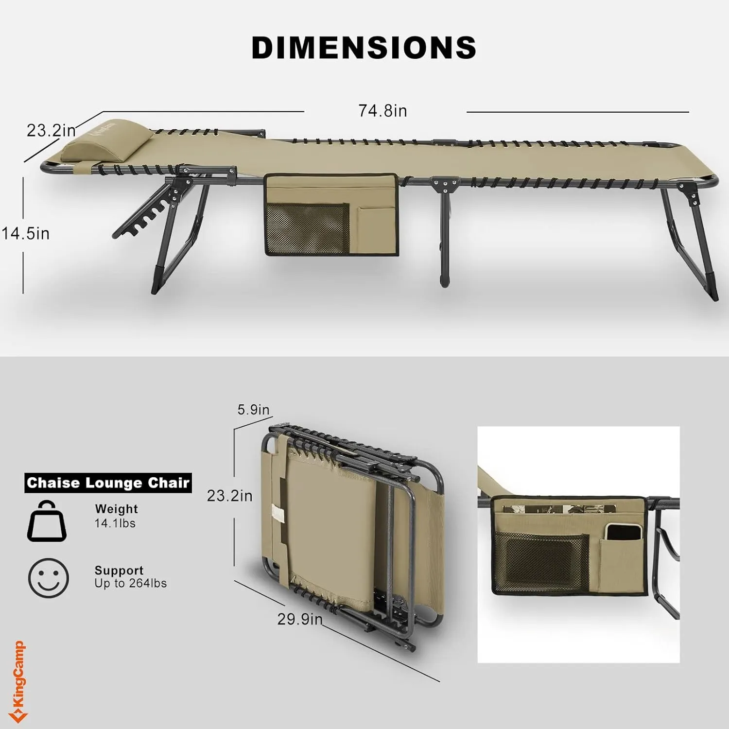KingCamp Folding Outdoor Chaise Lounge
