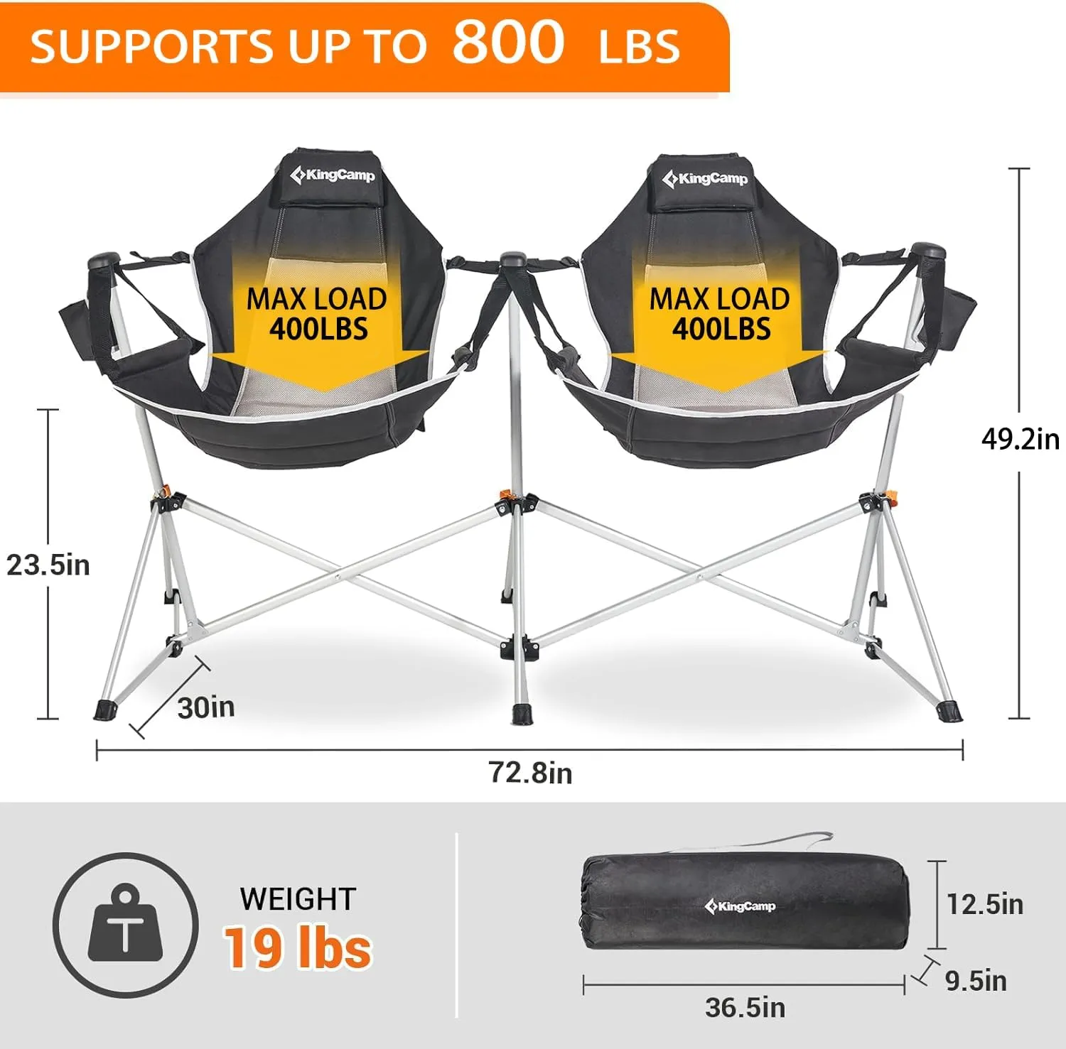 KingCamp Hammock Camping Chair, Swinging Portable Folding Camp Chairs for Adults 400lbs Heavy Duty Foldable Oversized Rocker with Aluminum Alloy Frame Cup Holder Pillow for Outdoor Beach Patio Sport