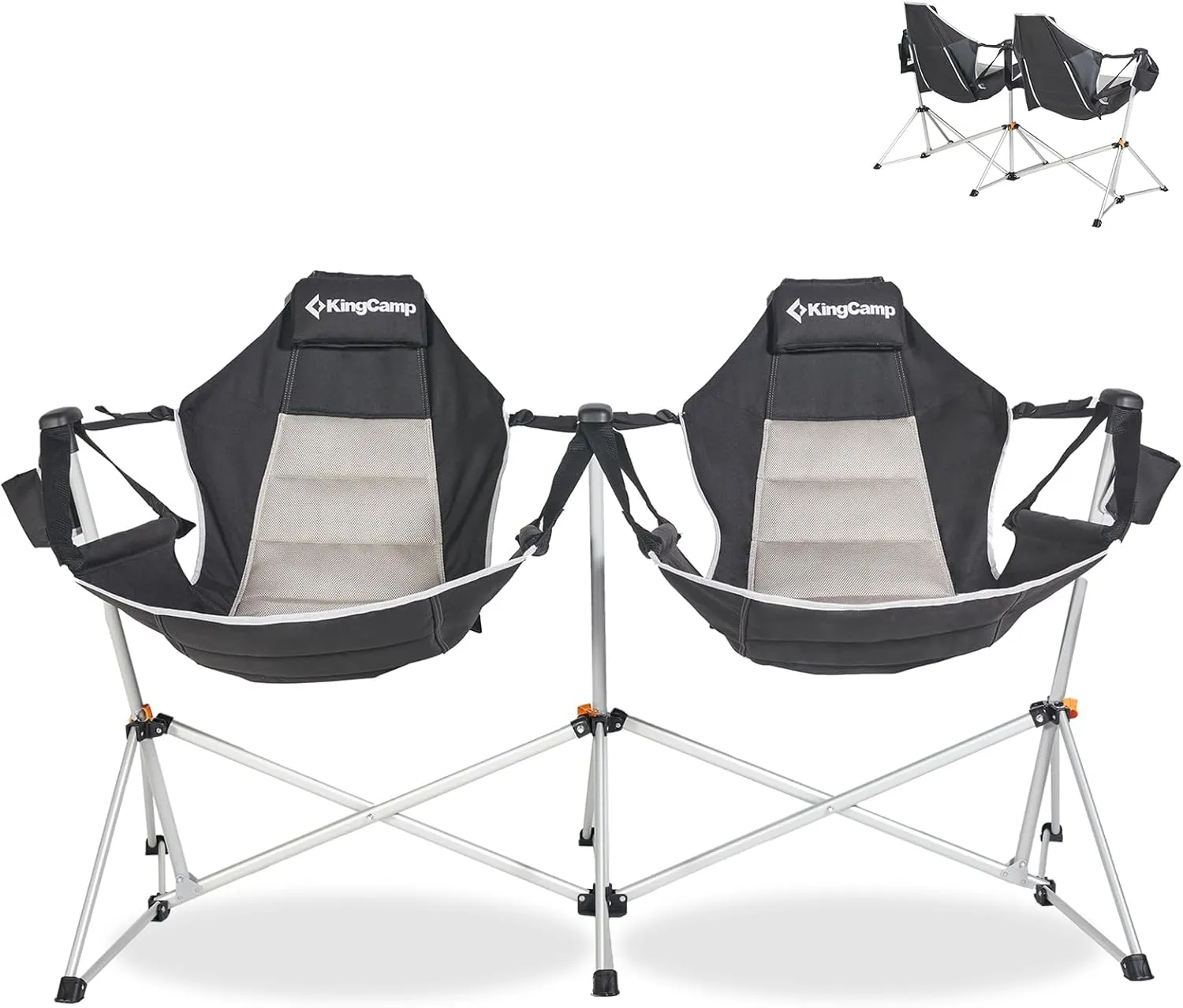 KingCamp Hammock Camping Chair, Swinging Portable Folding Camp Chairs for Adults 400lbs Heavy Duty Foldable Oversized Rocker with Aluminum Alloy Frame Cup Holder Pillow for Outdoor Beach Patio Sport
