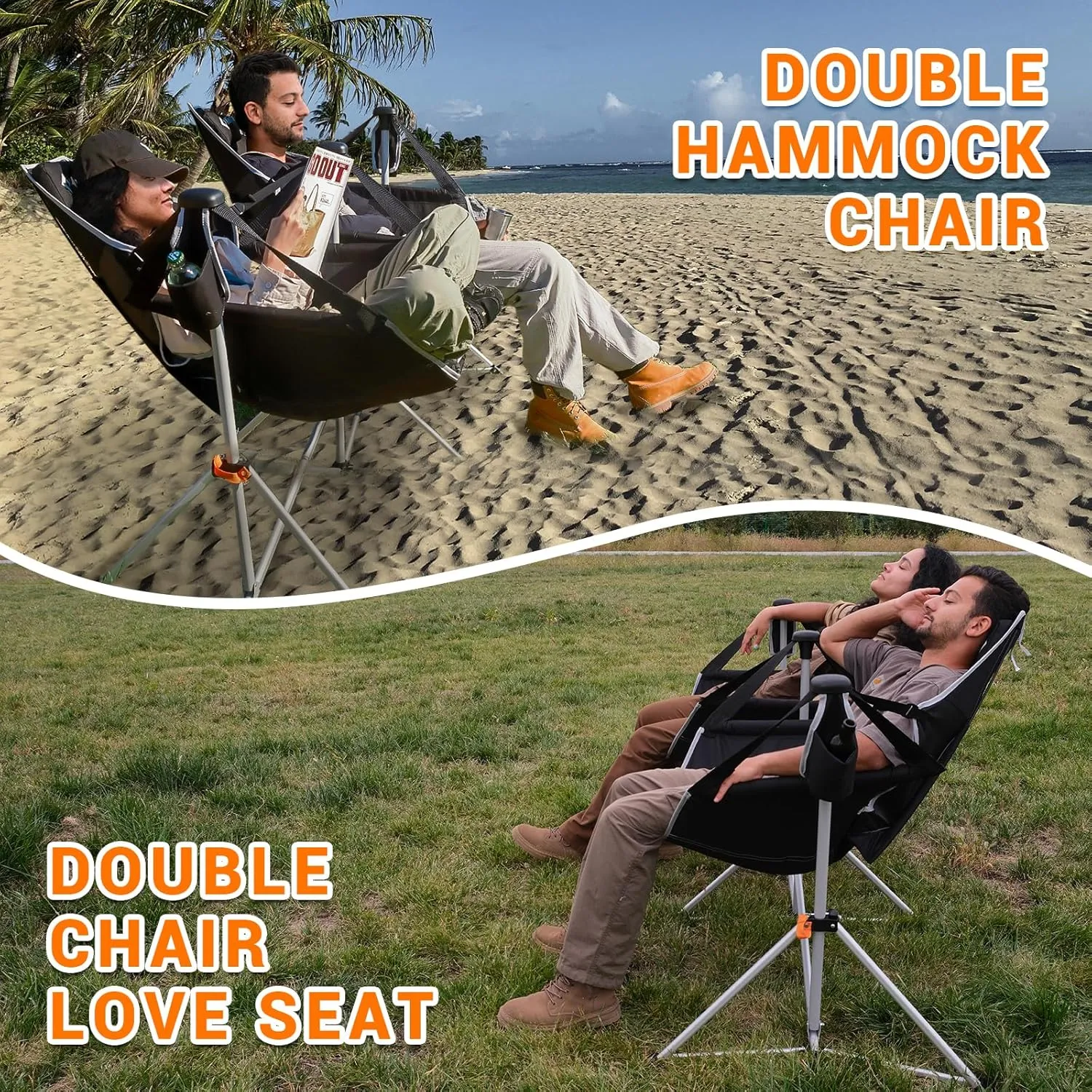 KingCamp Hammock Camping Chair, Swinging Portable Folding Camp Chairs for Adults 400lbs Heavy Duty Foldable Oversized Rocker with Aluminum Alloy Frame Cup Holder Pillow for Outdoor Beach Patio Sport