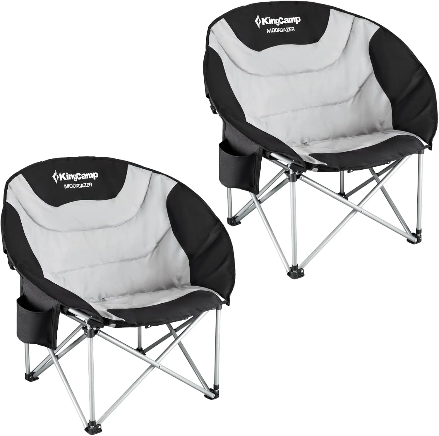 KingCamp Moon Saucer Camping Large Padded Folding Portable Heavy Duty Comfy Sofa Chair Supports 300lbs with Cup Holder and Carry Bag for Lawn Patio Sports