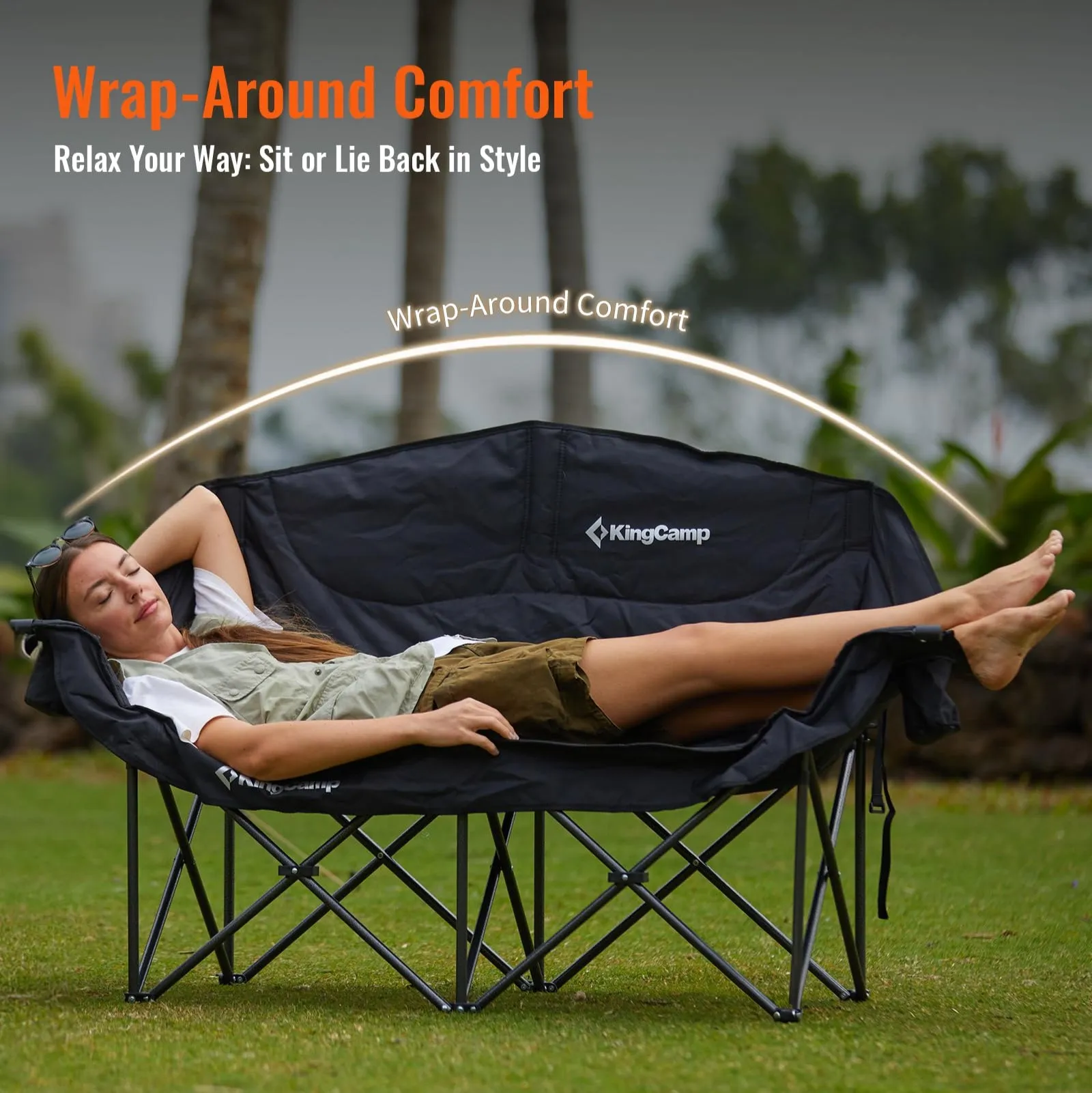 KingCamp Outdoor Dining & Relaxation Set – Hybrid Roll-Top Table   Oversize Double Camping Loveseat