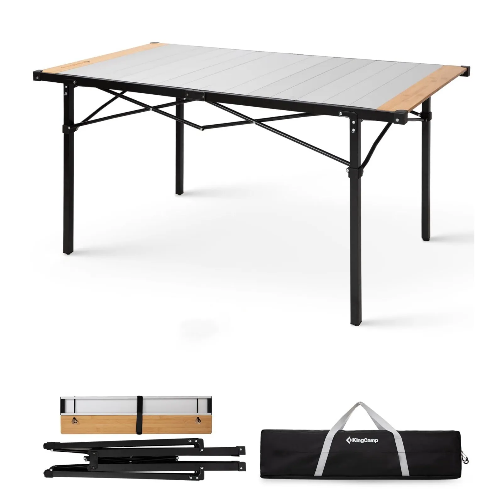 KingCamp Outdoor Dining & Relaxation Set – Hybrid Roll-Top Table   Oversize Double Camping Loveseat