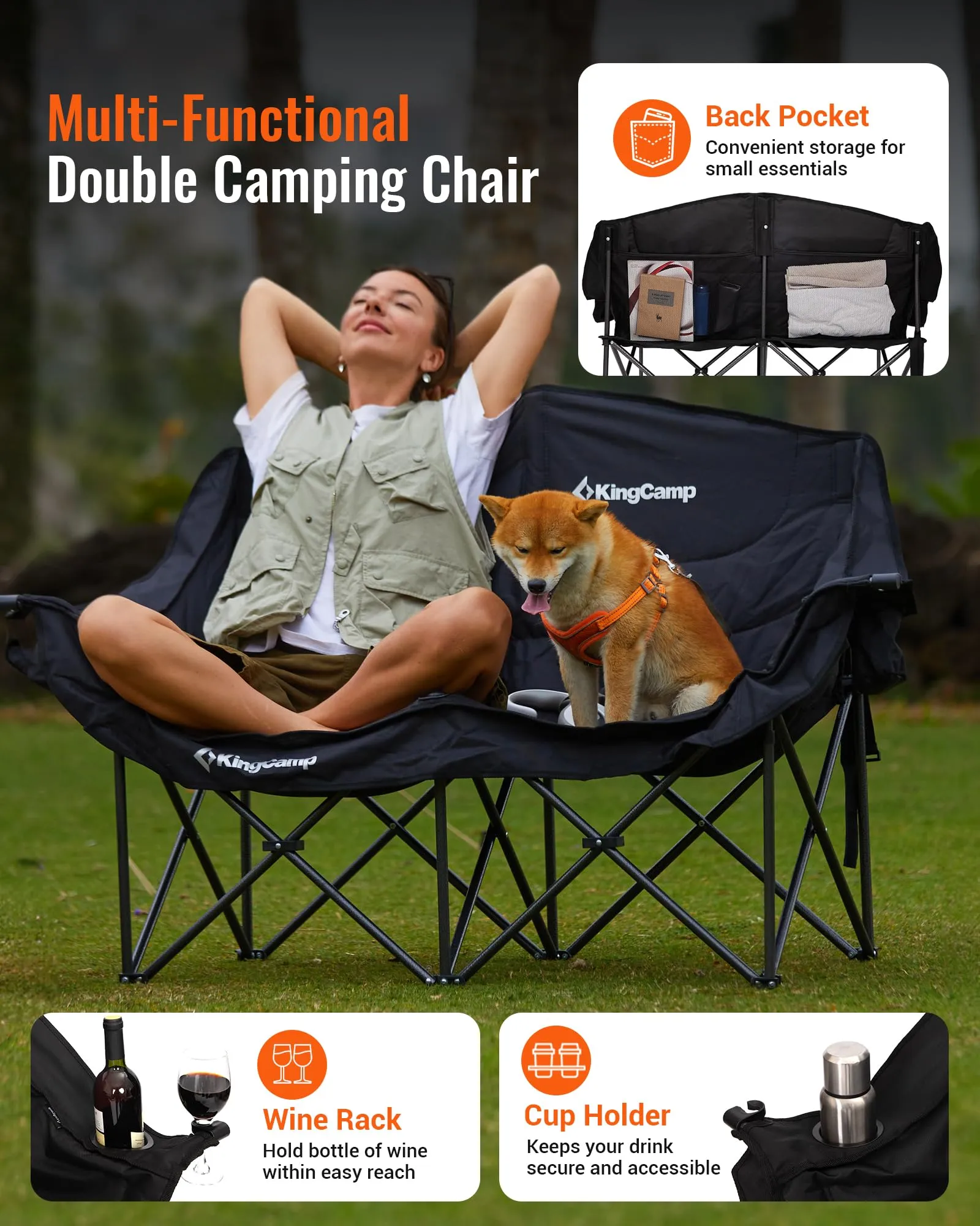KingCamp Outdoor Dining & Relaxation Set – Hybrid Roll-Top Table   Oversize Double Camping Loveseat