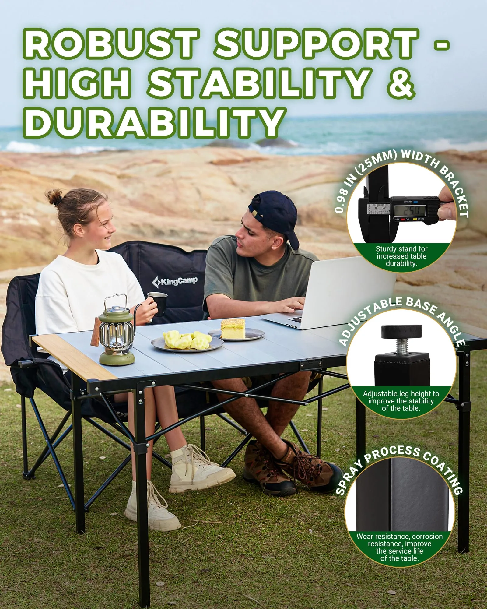 KingCamp Outdoor Dining & Relaxation Set – Hybrid Roll-Top Table   Oversize Double Camping Loveseat