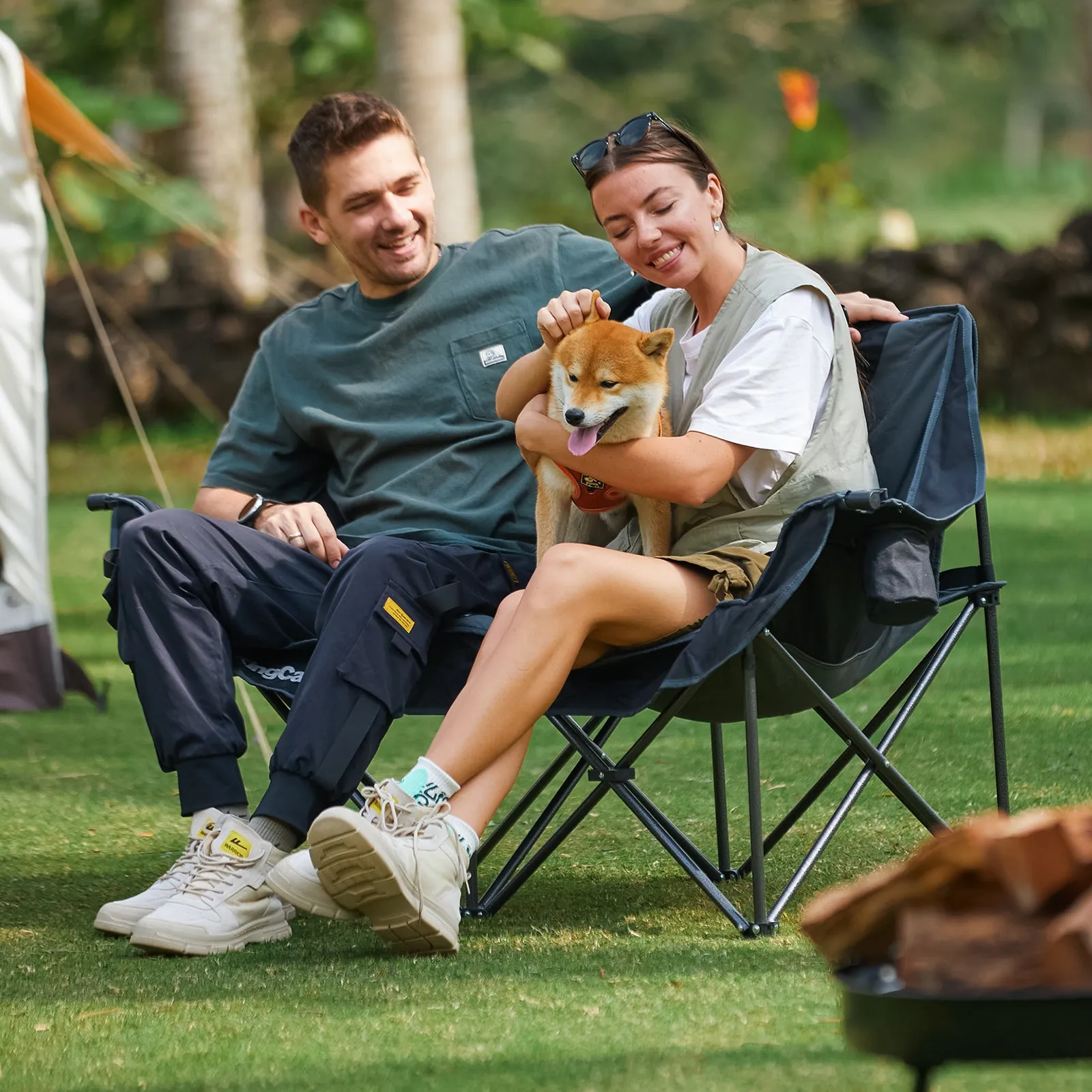KingCamp Outdoor Dining & Relaxation Set – Hybrid Roll-Top Table   Oversize Double Camping Loveseat