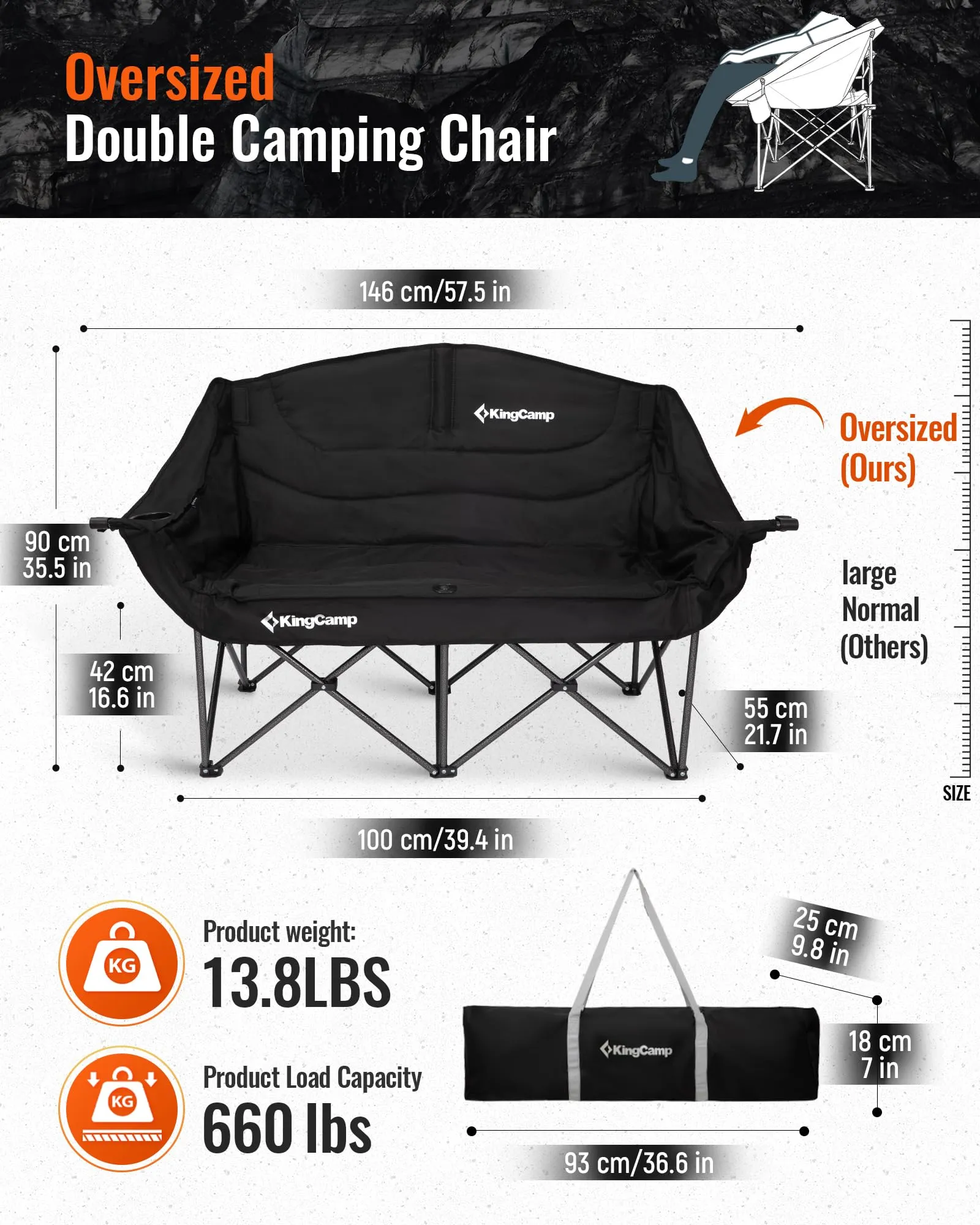 KingCamp Outdoor Dining & Relaxation Set – Hybrid Roll-Top Table   Oversize Double Camping Loveseat
