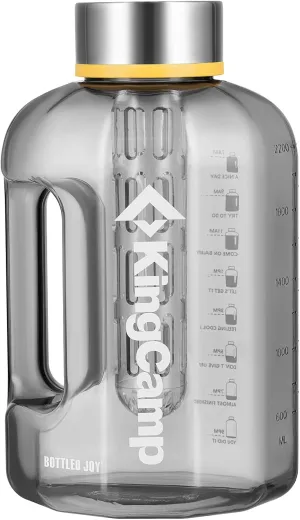 KingCamp Sports Water Bottle with Fruit Infuser & Motivational Time Marker, Half Gallon/2.5L BPA Free Tritan Jug with Leakproof Lid Ensure You get Enough Water, Gym, Camping & Outdoors