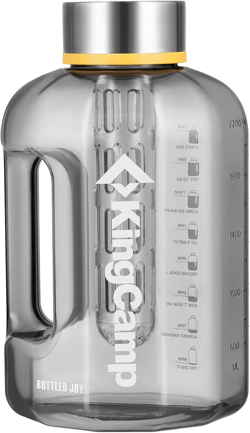 KingCamp Sports Water Bottle with Fruit Infuser & Motivational Time Marker, Half Gallon/2.5L BPA Free Tritan Jug with Leakproof Lid Ensure You get Enough Water, Gym, Camping & Outdoors