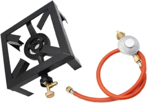 Kisangel 1Set Outdoor Propane Burner Stove Portable Cast Iron Camping Stove with Regulator and Hose for Hiking Bbq and Outdoor