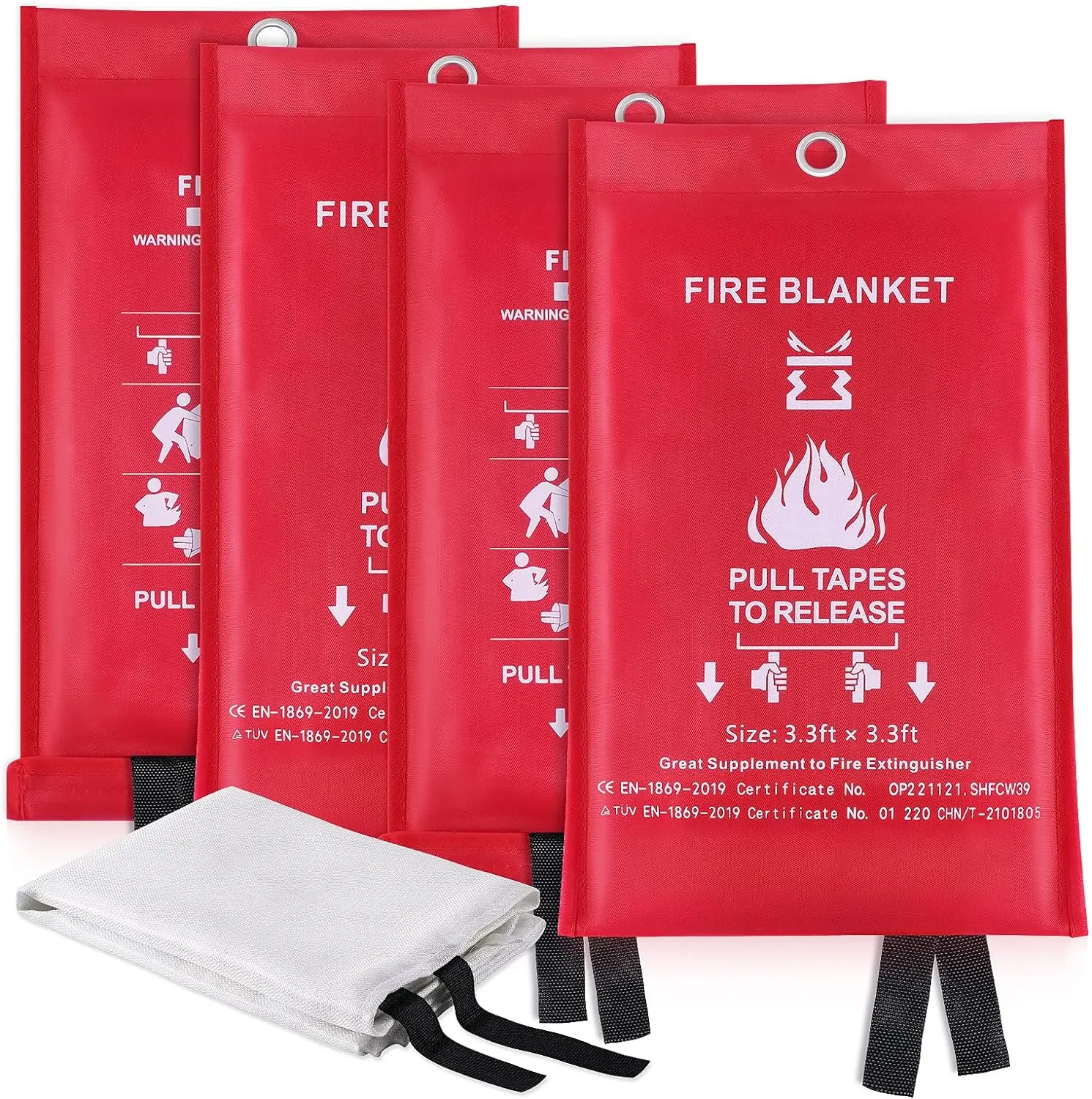 KITOSUN Fire Blanket for Kitchen Home Emergency - Fiberglass Blankets Fire Survival Suspension Flames Retardant Extinguisher Great for Stove Car Garage Office Camping Caravan BBQ Safety (4-Pack)