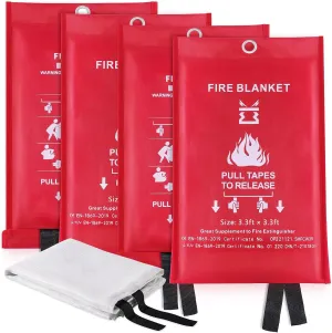 KITOSUN Fire Blanket for Kitchen Home Emergency - Fiberglass Blankets Fire Survival Suspension Flames Retardant Extinguisher Great for Stove Car Garage Office Camping Caravan BBQ Safety (4-Pack)
