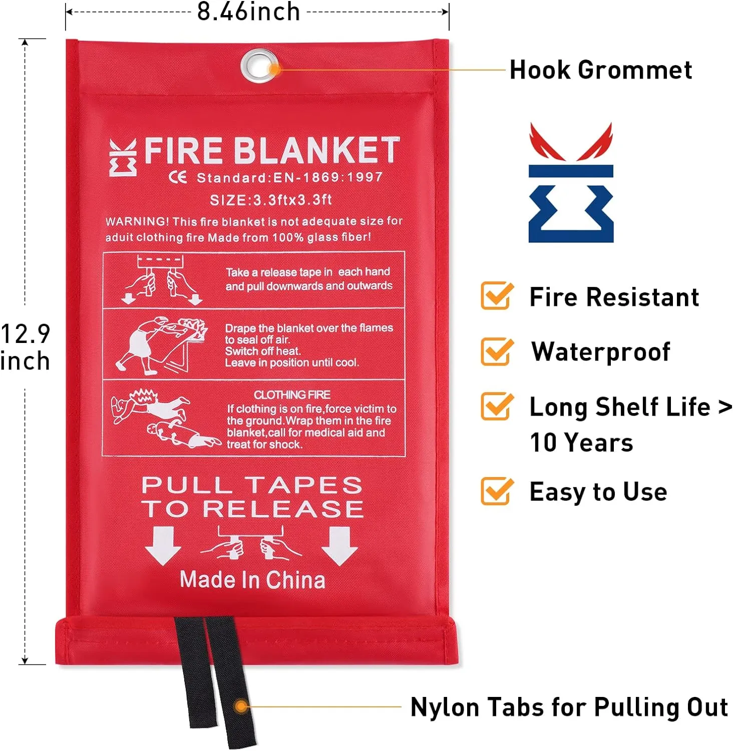 KITOSUN Fire Blanket for Kitchen Home Emergency - Fiberglass Blankets Fire Survival Suspension Flames Retardant Extinguisher Great for Stove Car Garage Office Camping Caravan BBQ Safety (4-Pack)