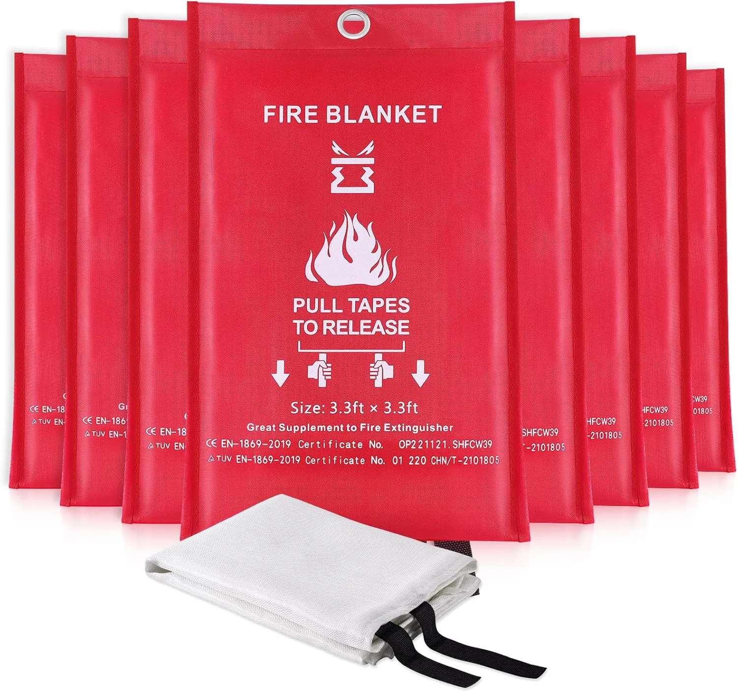 KITOSUN Fire Blanket for Kitchen Home Emergency - Fiberglass Blankets Fire Survival Suspension Flames Retardant Extinguisher Great for Stove Car Garage Office Camping Caravan BBQ Safety (8-Pack)