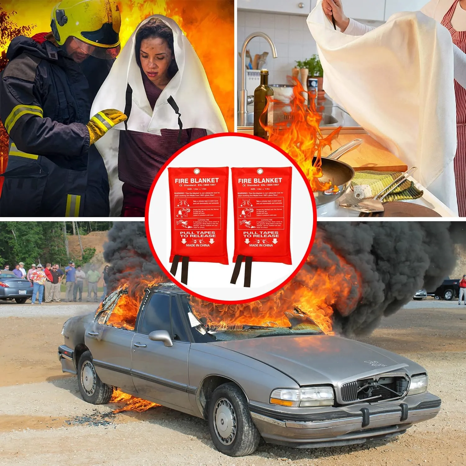 KITOSUN Fire Blanket for Kitchen Home Emergency - Fiberglass Blankets Fire Survival Suspension Flames Retardant Extinguisher Great for Stove Car Garage Office Camping Caravan BBQ Safety (8-Pack)