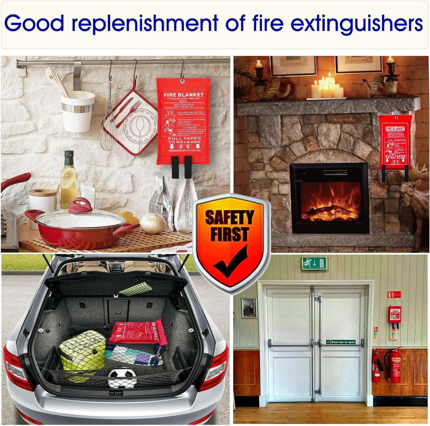 KITOSUN Fire Blanket for Kitchen Home Emergency - Fiberglass Blankets Fire Survival Suspension Flames Retardant Extinguisher Great for Stove Car Garage Office Camping Caravan BBQ Safety (8-Pack)