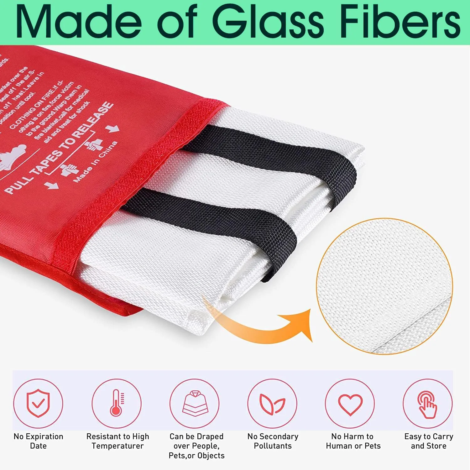 KITOSUN Fire Blanket for Kitchen Home Emergency - Fiberglass Blankets Fire Survival Suspension Flames Retardant Extinguisher Great for Stove Car Garage Office Camping Caravan BBQ Safety (8-Pack)