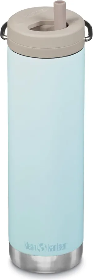 Klean Kanteen TKWide Insulated Water Bottle with Twist Cap - Reusable Travel Water Bottle with Stainless Steel Straw - Perfect for Sports & the Office - Blue Tint, 20 oz