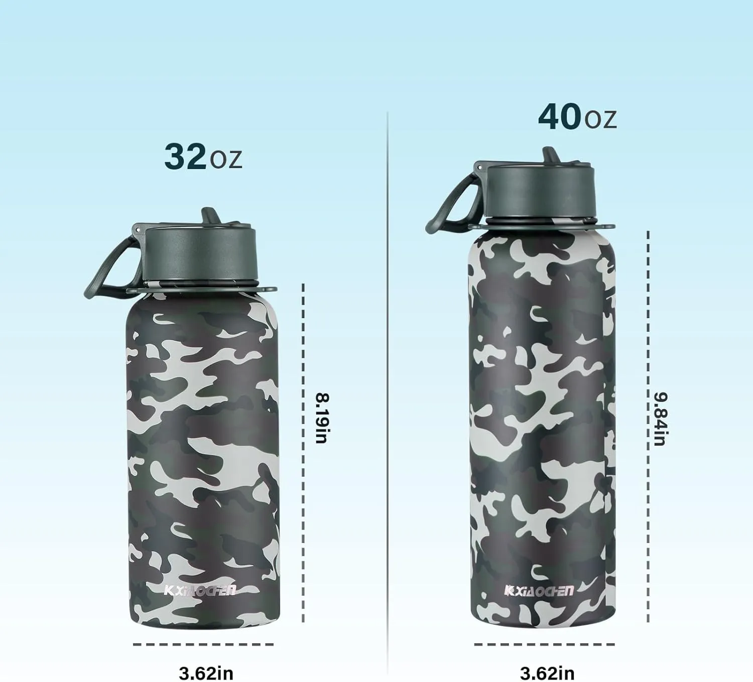 KXIAOCHEN Insulated Water Bottle, Stainless Steel Water Bottle, 2 Lids (Straw and Handle Lid),Wide Mouth Metal Water Bottles Keep Hot and Cold, Double Walled, Thermo Mug, Metal Canteen