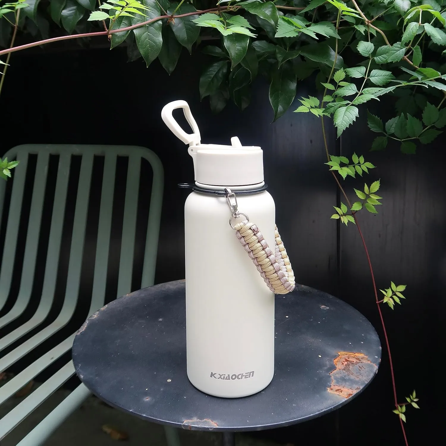 KXIAOCHEN Insulated Water Bottle, Stainless Steel Water Bottle, 2 Lids (Straw and Handle Lid),Wide Mouth Metal Water Bottles Keep Hot and Cold, Double Walled, Thermo Mug, Metal Canteen
