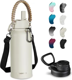 KXIAOCHEN Insulated Water Bottle, Stainless Steel Water Bottle, 2 Lids (Straw and Handle Lid),Wide Mouth Metal Water Bottles Keep Hot and Cold, Double Walled, Thermo Mug, Metal Canteen