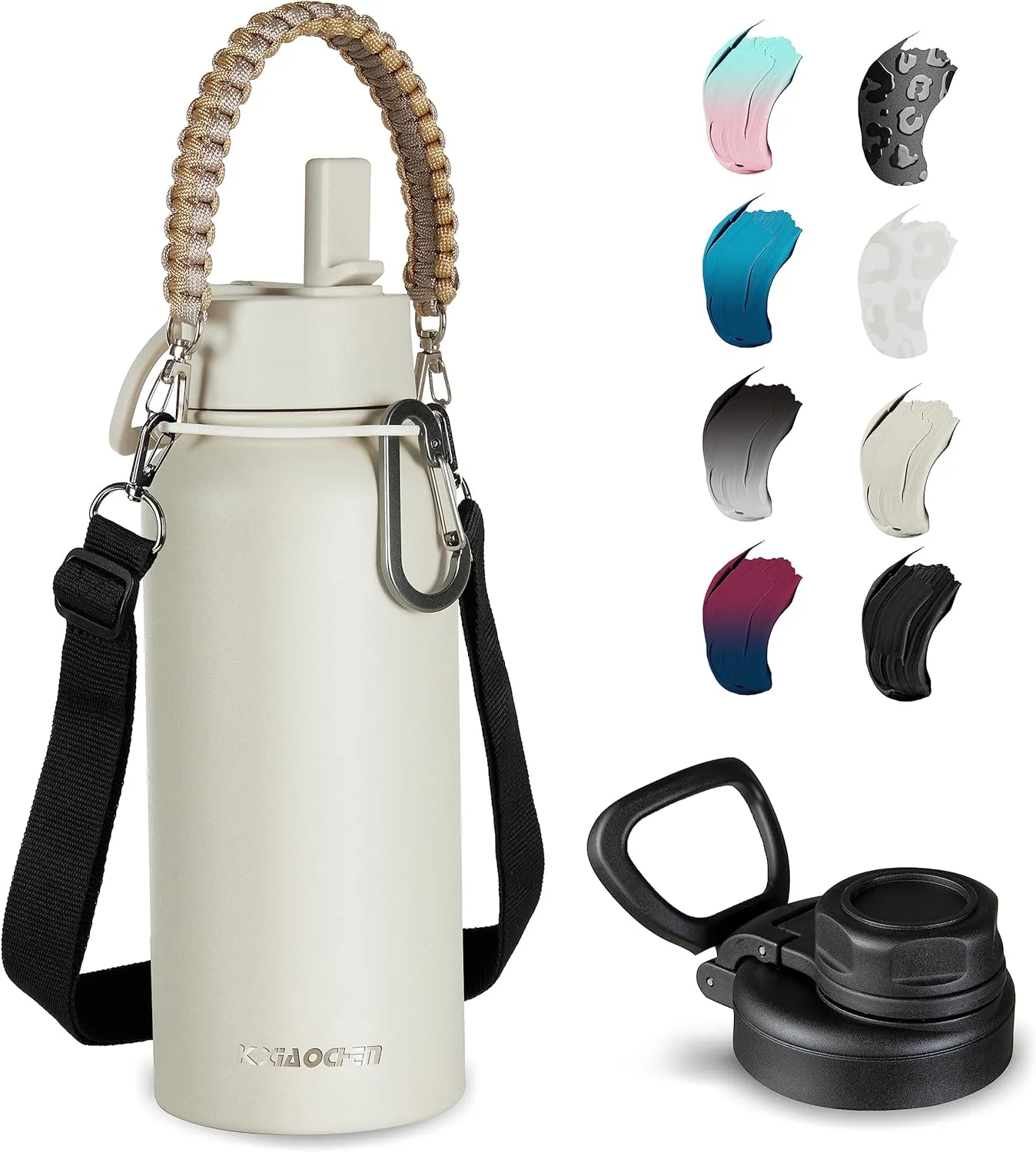 KXIAOCHEN Insulated Water Bottle, Stainless Steel Water Bottle, 2 Lids (Straw and Handle Lid),Wide Mouth Metal Water Bottles Keep Hot and Cold, Double Walled, Thermo Mug, Metal Canteen