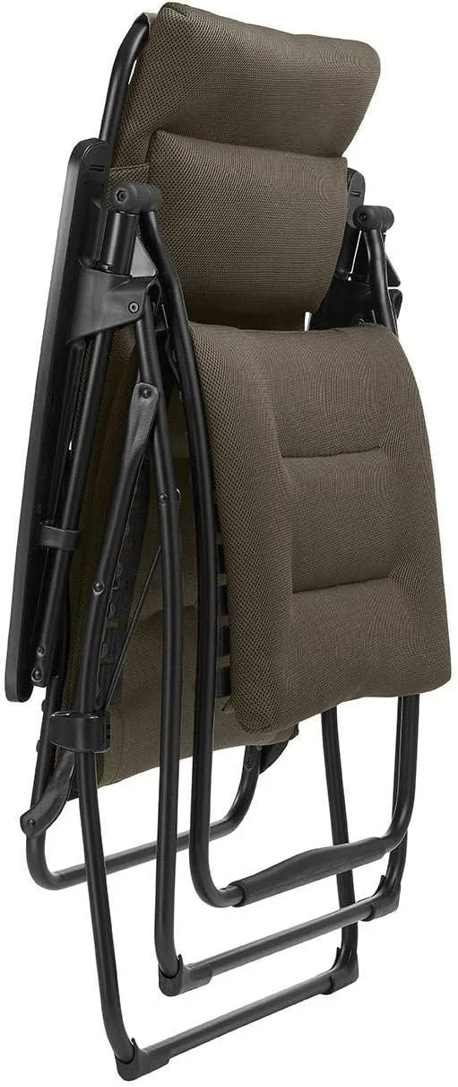 Lafuma Futura Air Comfort Zero Gravity Steel Frame Padded Recliner Folding Outdoor Patio Relaxation Chair with Cushion, Taupe Gray