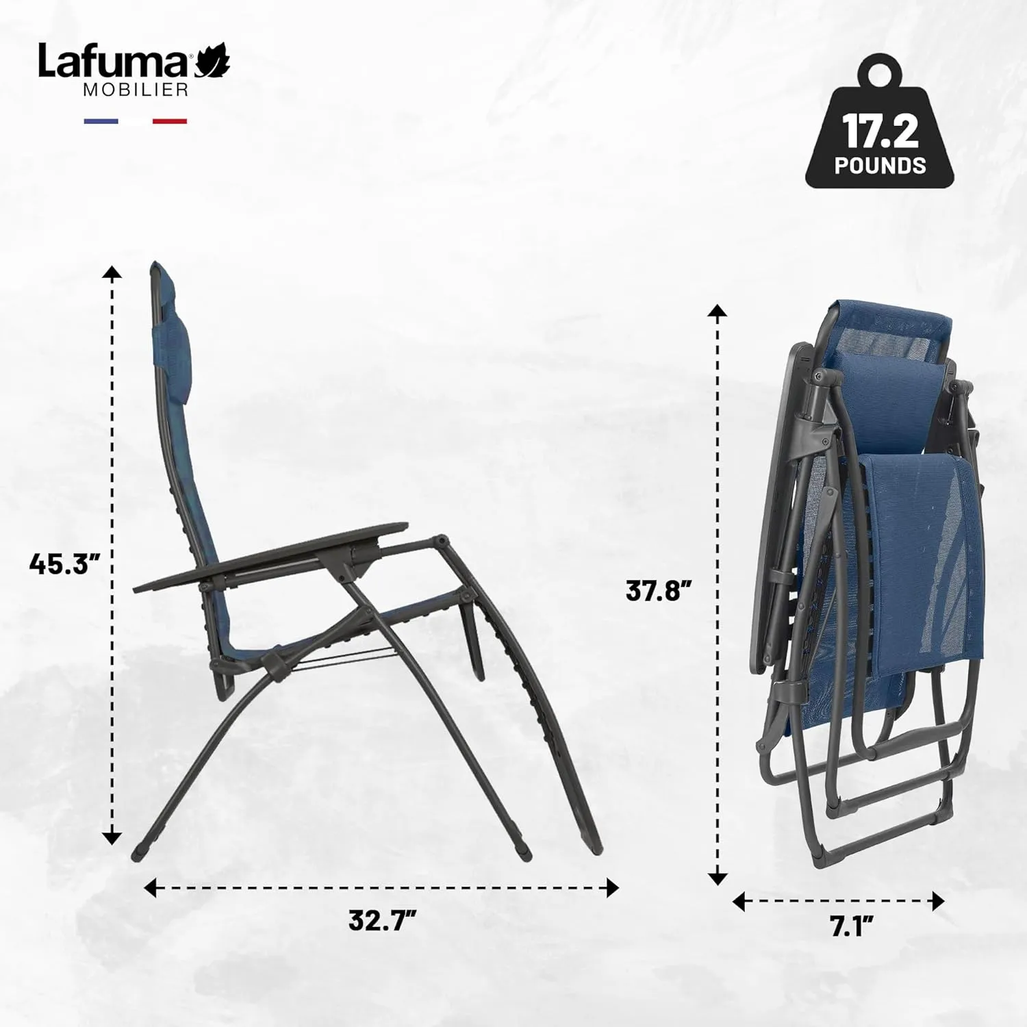 Lafuma Futura Zero Gravity Patio Recliner with Alloy Steel Material and Patented Clip Suspension System for Reclining Patio Chairs, Ocean Blue