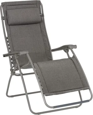 Lafuma RSX Clip Sunbrella Outdoor 0 Gravity Steel Folding Recliner Chair for Camping, Backyards, Patio, Lawn, and Garden, Slate