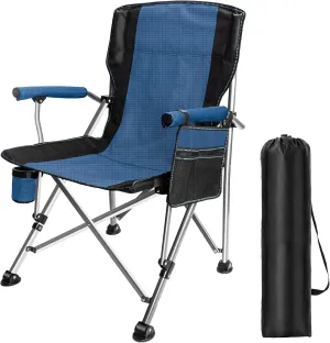 LAMA Folding Camping Chairs for Adults, High Back Directors Chair with Arm Rest, Heavy Duty 330 LBS Capacity Outdoor Camp Chair with Cup Holder for Camping Hiking Sports, Blue