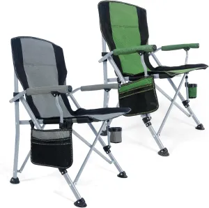 Lamberia 2 PCS Camping Chair for Adults, Heavy Duty 330lbs Capacity Folding Chairs for Outdoor, 600D Oxford Mesh High Back Camping Chairs with Arm Rest Cup Holder and Portable Carrying Bag